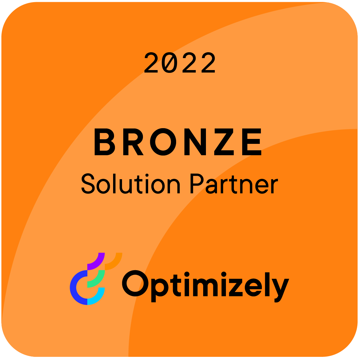 A badge featuring an orange background with ‘2022 BRONZE Solution Partner’ and the Optimizely logo.
